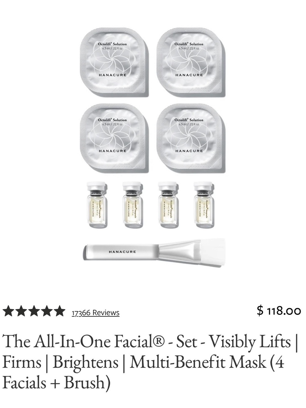 Hanacure All-In-One Facial Set~ Multi-Benefit Mask (4 Facials + Brush) NEW! NIB!